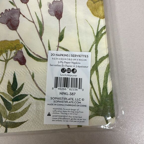 Field Poppy Florals Ivory Set of 20 x 1 Square Paper Napkins - Picture 3 of 3